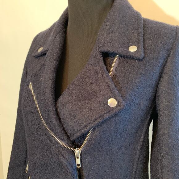 The Kooples navy blue wool blend moto biker coat size 34 or Extra Small XS - Picture 7 of 16